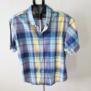 RALPH LAUREN CUSTOM FIT MENS XXL BLUE, YELLOW, WHITE, AQUA AND RED PLAID SHIRT